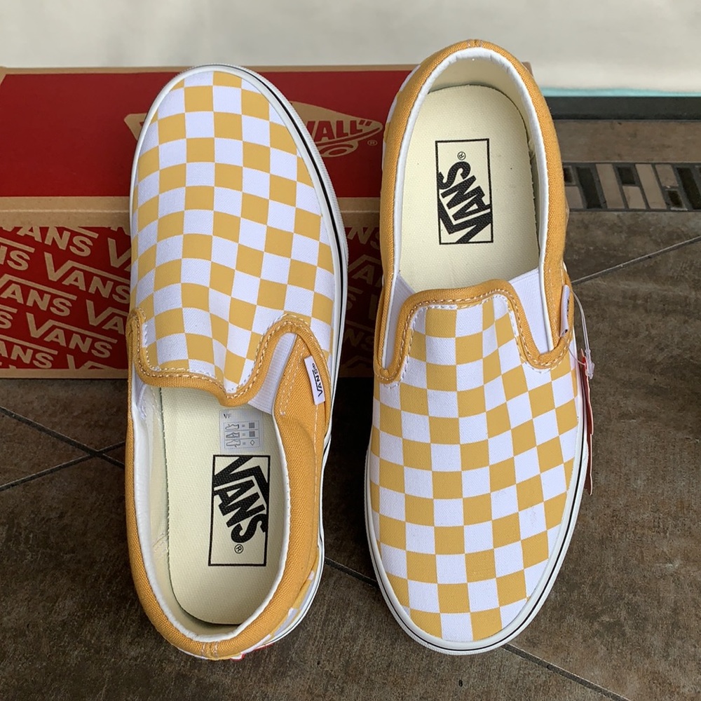 VANS CLASSIC SLIP ON CHECKERBOARD OCHRE/Trwht WMNS